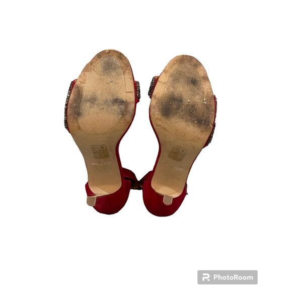 Aldo Hot Red Suede Sandals Size 6.5 Open Toe Ankle Strap - Picture 6 of 8